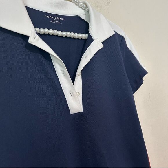 Tory Burch Sport Pique Navy Polo Dress Red Side Stripe Collared SIZE XS - Picture 3 of 5